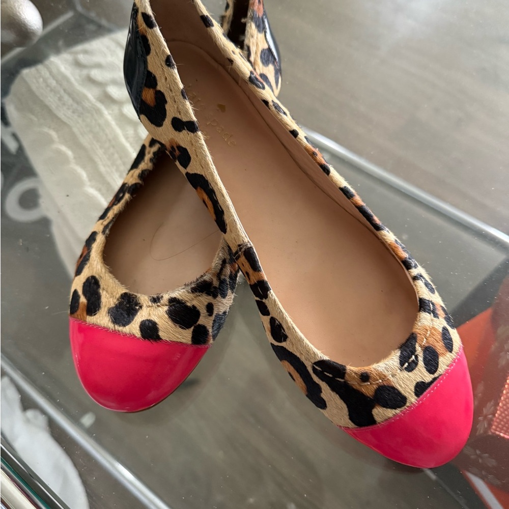 NWOT- Kate Spade Calf Hair Animal Print Pink Flats Size 8 1/2… (No Box)